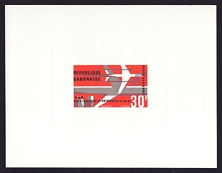 1966 30fr Gabon 'Air Afrique Issue' Sunken Airmail Proof Sheetlet, Epreuve de Luxe, French Community Deluxe Presentation Miniature Sheet