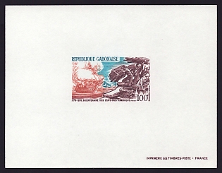 1976 100fr Gabon 'Boston Tea Party' Airmail Proof Sheetlet, Epreuve de Luxe, French Community Deluxe Presentation Miniature Sheet