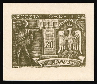 20f Woldenberg, Poland, POCZTA OB.OF.II C, WWII Camp Post, Proof
