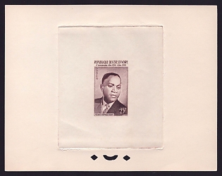 1959 25fr Ivory Coast 'President Felix Houphouet-Boigny' Sunken Trial Color Proof Sheetlet, Epreuve de Luxe, French Community Deluxe Presentation Miniature Sheet