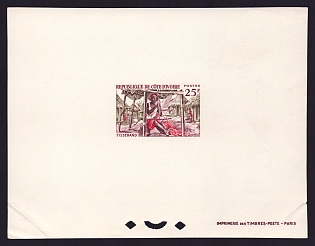 1965 25fr Ivory Coast 'Weaver' Proof Sheetlet, Epreuve de Luxe, French Community Deluxe Presentation Miniature Sheet