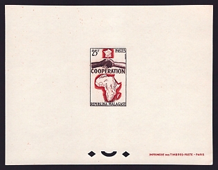 1963-65 25fr Malagasy 'Tananarive' Proof Sheetlet, Epreuve de Luxe, French Community Deluxe Presentation Miniature Sheet