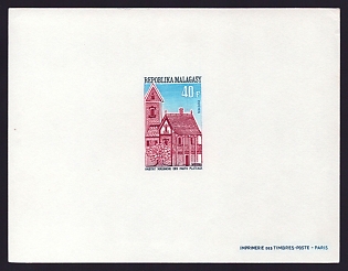 1969-70 40fr Malagasy 'Malagasy House, Highlands' Proof Sheetlet, Epreuve de Luxe, French Community Deluxe Presentation Miniature Sheet