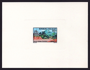 1972 50fr Malagasy 'Andapa-Sambava Road and Monument' Sunken Proof Sheetlet, Epreuve de Luxe, French Community Deluxe Presentation Miniature Sheet