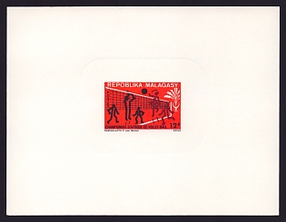 1972 12fr Malagasy 'Volleyball' Sunken Proof Sheetlet, Epreuve de Luxe, French Community Deluxe Presentation Miniature Sheet