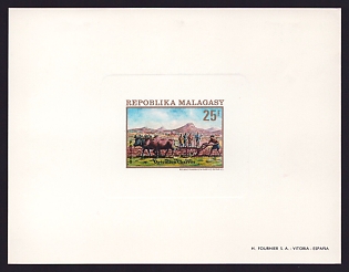 1972 25fr Malagasy 'Plowing' Sunken Proof Sheetlet, Epreuve de Luxe, French Community Deluxe Presentation Miniature Sheet
