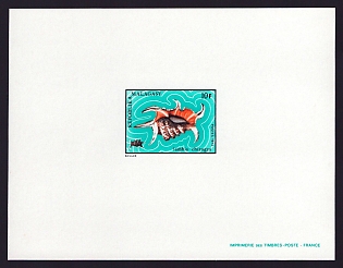 1973 10fr Malagasy 'Lambis chiragra' Proof Sheetlet, Epreuve de Luxe, French Community Deluxe Presentation Miniature Sheet