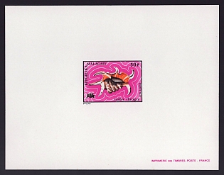 1973 50fr Malagasy 'Lambis chiragra' Proof Sheetlet, Epreuve de Luxe, French Community Deluxe Presentation Miniature Sheet