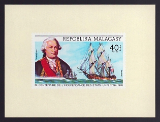 1975 40fr Malagasy 'Count de Grasse and “Randolph”' Proof Sheetlet, Epreuve de Luxe, French Community Deluxe Presentation Miniature Sheet