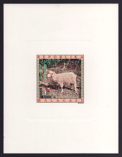 1972 250fr Malagasy 'Mohair Goat' Sunken Airmail Proof Sheetlet, Epreuve de Luxe, French Community Deluxe Presentation Miniature Sheet
