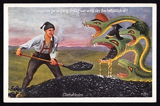 1921 Upper Silesia, Propaganda Picture Postcard, 'When Someone Eats so Greedily - Who Knows if it Agrees with Him?', Plebiscite