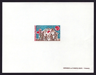 1974 100fr Malagasy 'Scouts bringing sick people to Red Cross tent, horiz' Airmail Proof Sheetlet, Epreuve de Luxe, French Community Deluxe Presentation Miniature Sheet
