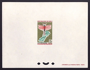 1964 10fr Mali 'Locust in flight over map of Mali, vert' Proof Sheetlet, Epreuve de Luxe, French Community Deluxe Presentation Miniature Sheet