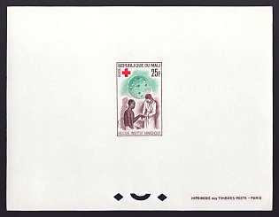 1965 25fr Mali 'Examination of patient at Marchoux Institute and slide' Proof Sheetlet, Epreuve de Luxe, French Community Deluxe Presentation Miniature Sheet