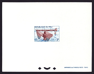 1966 3fr Mali 'Fishermen with Nets' Proof Sheetlet, Epreuve de Luxe, French Community Deluxe Presentation Miniature Sheet