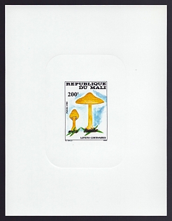 1985 200fr Mali 'Lepiota cortinarius' Sunken Proof Sheetlet, Epreuve de Luxe, French Community Deluxe Presentation Miniature Sheet