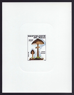 1985 525fr Mali 'Lepiota procera' Sunken Proof Sheetlet, Epreuve de Luxe, French Community Deluxe Presentation Miniature Sheet