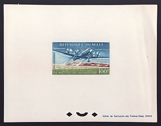 1963 100fr Mali 'Intl. Line Vickers Viscount in flight' Airmail Proof Sheetlet, Epreuve de Luxe, French Community Deluxe Presentation Miniature Sheet