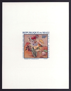 1968 50fr Mali 'Roses and Anemones, by Van Gogh' Sunken Airmail Proof Sheetlet, Epreuve de Luxe, French Community Deluxe Presentation Miniature Sheet