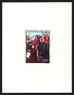 1970 250fr Mali 'Adoration of the Shepherds, by Hans Memling' Sunken Airmail Proof Sheetlet, Epreuve de Luxe, French Community Deluxe Presentation Miniature Sheet