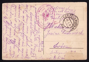 1916 (31 Jan) Polish Legion in Austro-Hungarian Army, Picture Field Post Postcard from a Polish Soldier to Lwiw, Austrian K.u.K. (Royal and Imperial) Field Post Postmark No 355, Red Postmark of the Command elements of the 1st Artillery Regiment of the Polish Legions