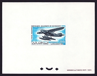 1966 200fr Mauritania 'Latecoere 28 hydroplane' Airmail Proof Sheetlet, Epreuve de Luxe, French Community Deluxe Presentation Miniature Sheet