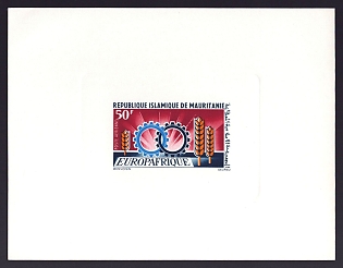 1966 50fr Mauritania 'Symbols of Agriculture and Industry' Airmail Proof Sheetlet, Epreuve de Luxe, French Community Deluxe Presentation Miniature Sheet