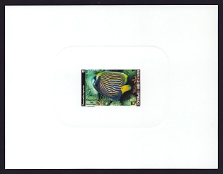 1986 10fr New Caledonia 'Pomacanthus imperator' Sunken Proof Sheetlet, Epreuve de Luxe, French Community Deluxe Presentation Miniature Sheet
