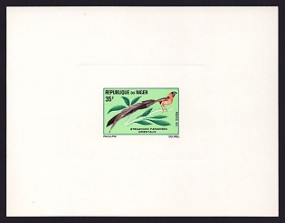 1971 35fr Niger 'Broad-tailed Whydah' Sunken Proof Sheetlet, Epreuve de Luxe, French Community Deluxe Presentation Miniature Sheet