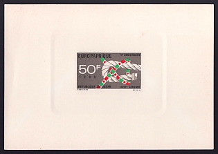 1968 50fr Niger 'Sheet Bend Knot' Sunken Airmail Proof Sheetlet, Epreuve de Luxe, French Community Deluxe Presentation Miniature Sheet