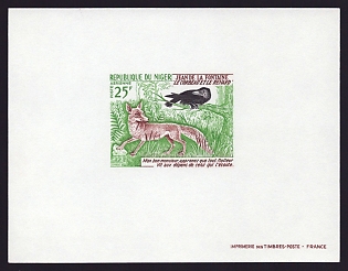 1972 25fr Niger 'The Crow and The Fox' Airmail Proof Sheetlet, Epreuve de Luxe, French Community Deluxe Presentation Miniature Sheet