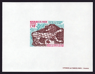 1972 50fr Niger 'The Lion and the Mouse' Airmail Proof Sheetlet, Epreuve de Luxe, French Community Deluxe Presentation Miniature Sheet