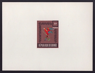 1962 3fr Guinea 'Guinea - Rose-ringed Parakeet' Proof Sheetlet, Epreuve de Luxe, French Community Deluxe Presentation Miniature Sheet