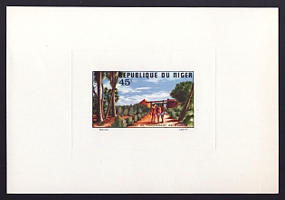 1972 45fr Niger 'Tourism: Entrance to Boubon Camp' Sunken Proof Sheetlet, Epreuve de Luxe, French Community Deluxe Presentation Miniature Sheet