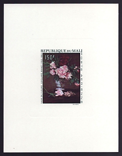 1968 150fr Mali 'Peonies in Vase, by Edouard Manet' Sunken Airmail Proof Sheetlet, Epreuve de Luxe, French Community Deluxe Presentation Miniature Sheet