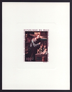 1970 100fr Mali 'Nativity. Antwerp School' Sunken Airmail Proof Sheetlet, Epreuve de Luxe, French Community Deluxe Presentation Miniature Sheet