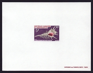 1969 5fr New Caledonia 'Venus comb' Proof Sheetlet, Epreuve de Luxe, French Community Deluxe Presentation Miniature Sheet