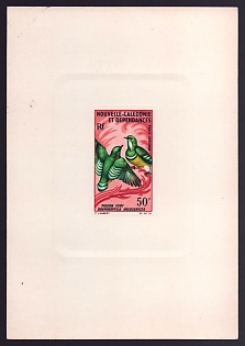 1966-68 50fr New Caledonia 'Two cloven-feathered doves' Sunken Airmail Proof Sheetlet, Epreuve de Luxe, French Community Deluxe Presentation Miniature Sheet