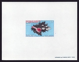 1969 100fr New Caledonia 'Black murex' Airmail Proof Sheetlet, Epreuve de Luxe, French Community Deluxe Presentation Miniature Sheet