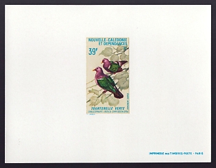 1970 39fr New Caledonia 'Emerald doves' Airmail Proof Sheetlet, Epreuve de Luxe, French Community Deluxe Presentation Miniature Sheet