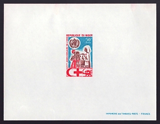 1973 50fr Niger 'Nurse Treating Infant, UN and Red Cross Emblems' Proof Sheetlet, Epreuve de Luxe, French Community Deluxe Presentation Miniature Sheet