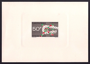 1968 50fr Niger 'Sheet Bend Knot' Sunken Airmail Proof Sheetlet, Epreuve de Luxe, French Community Deluxe Presentation Miniature Sheet