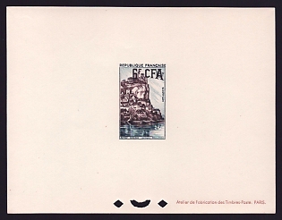 1957-60 6fr Reunion 'Beynac-et-Cazenac, Dordogne' Proof Sheetlet, Epreuve de Luxe, French Community Deluxe Presentation Miniature Sheet