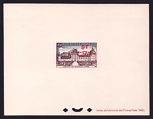 1957-60 9fr Reunion 'Château de Valençay, Indre' Proof Sheetlet, Epreuve de Luxe, French Community Deluxe Presentation Miniature Sheet