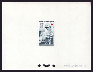 1966 15fr + 5fr Reunion 'Red Cross: Modern Nurse and Child' Proof Sheetlet, Epreuve de Luxe, French Community Deluxe Presentation Miniature Sheet