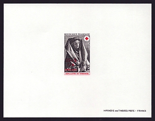 1973 25fr + 5fr Reunion 'Red Cross: Holy Sepulchre of Tonnerre' Proof Sheetlet, Epreuve de Luxe, French Community Deluxe Presentation Miniature Sheet