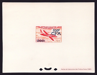 1954 200fr Reunion 'Miles Magister' Airmail Trial Color Proof Sheetlet, Epreuve de Luxe, French Community Deluxe Presentation Miniature Sheet