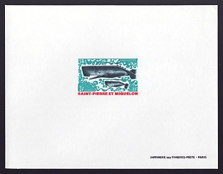 1969 3fr Saint Pierre and Miquelon 'Sperm whales' Proof Sheetlet, Epreuve de Luxe, French Community Deluxe Presentation Miniature Sheet