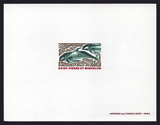 1969 4fr Saint Pierre and Miquelon 'Pilot whales' Proof Sheetlet, Epreuve de Luxe, French Community Deluxe Presentation Miniature Sheet