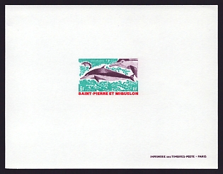 1969 6fr Saint Pierre and Miquelon 'Common dolphins' Proof Sheetlet, Epreuve de Luxe, French Community Deluxe Presentation Miniature Sheet